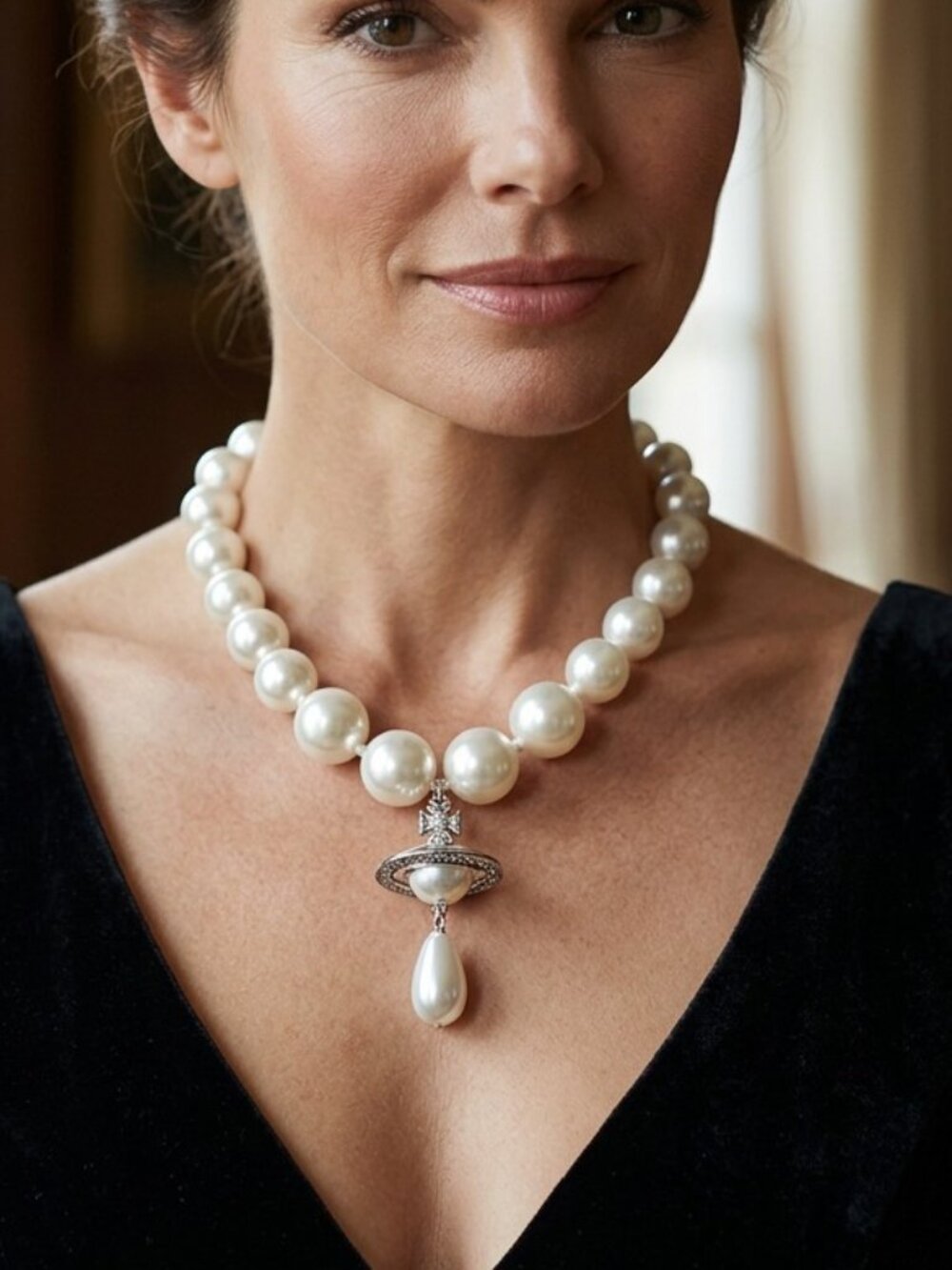 Chunky White Celestial Orb & Baroque Faux Pearl Statement Necklace